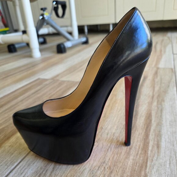 Christian Louboutin Daffodile 160 KID Black Leather Platform Shoes Eur. 37.5 - Picture 1 of 14